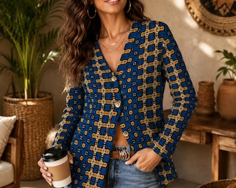 African Print Jacket Women | Blue Ankara Print Cardigan | Afrocentric Clothing | Tribal Boho Kimono Style Cover Up