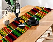 Green and orange Kente African Print Home Decor Table Runner with Tassel Table Mat