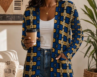 Blue Ankara African Print Kimono Jacket Women | Blue Ankara African Print Cardigan | Afrocentric Clothing | Boho African Fashion Cover Up