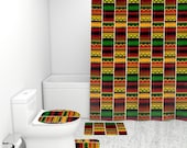 Kente African Print Shower Curtains and Rugs Bathrooms Sets