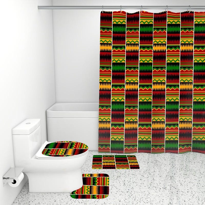 African Kente Pattern Print Bathroom Shower Curtain