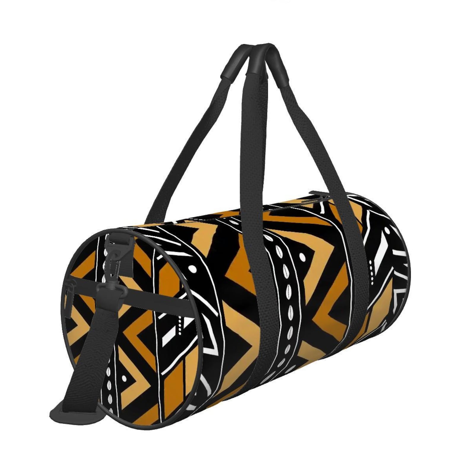 Mud Cloth African Print Duffle Bag | Large Capacity Cylinder Gym Bag | Travel, Sports & Weekend Bag
