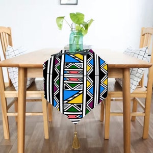 Ndebele 2 Sided Table Runner with Tassel Table Mat Christmas image 4