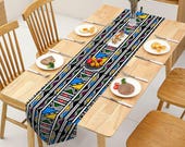 Ndebele Table Runner with Tassels | African Print Table Flag | Short Plush Dining Table Decor | Boho Table Runner for Holiday & Everyday Use