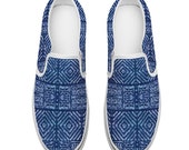 Indigo Mud cloth Print Shoes Unisex Slip On Canvas Shoes