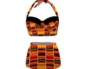 Kente African Print Halterneck Bikini | Two-Piece Bathing Suit | High-Waist Tribal set | Festival Beach Outfit | African Swimsuit for Women