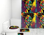 African American Beauty Bathrooms Sets with Shower Curtains and Rugs