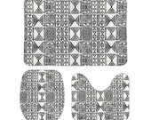 Mud cloth 3 Pieces Coral Velvet Floor Mat Set Bathroom Decor - Toilet Seat Cover and Bath Mat Set