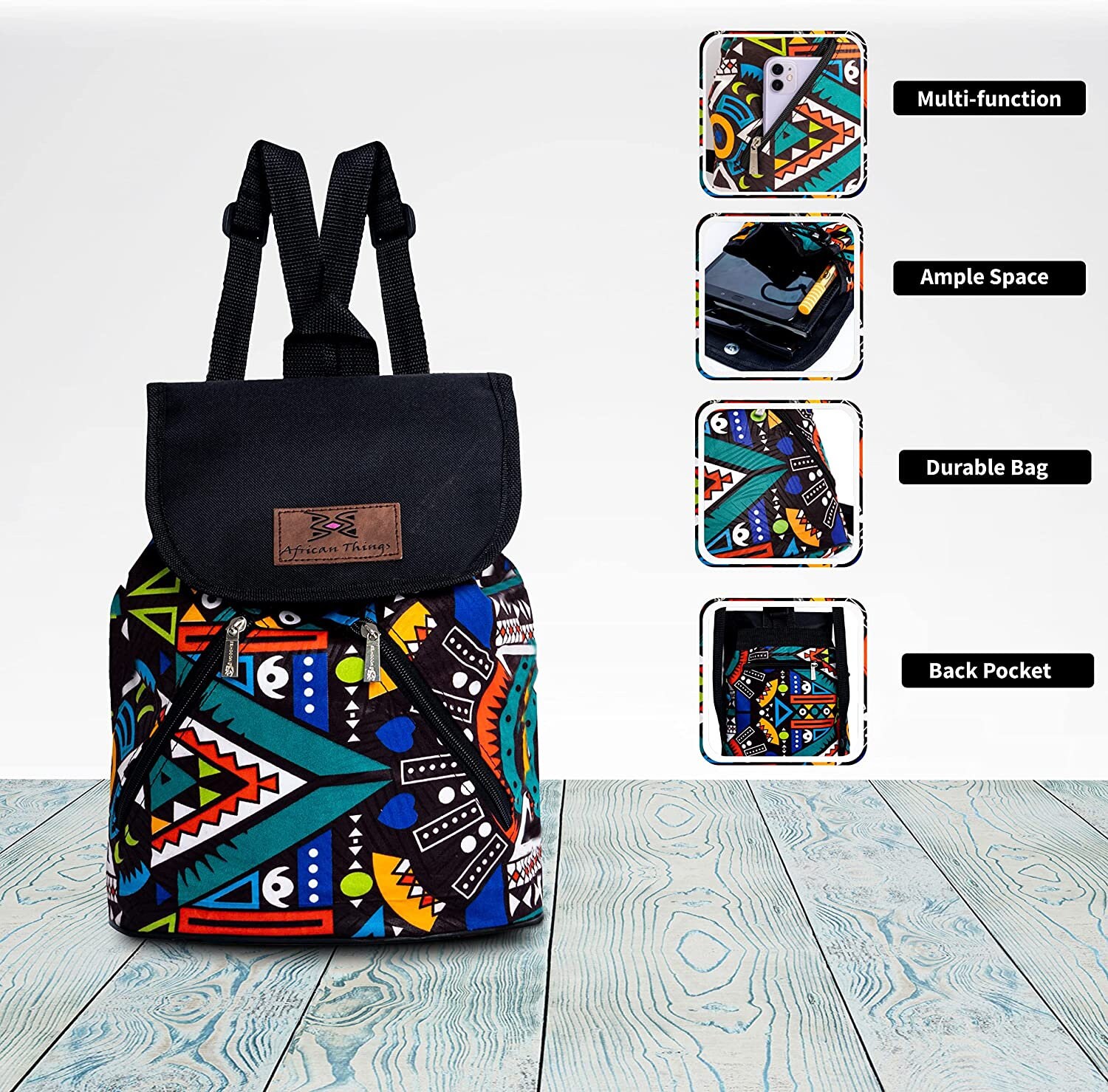 Aztec Mini African Print Backpack | Adire Small Waterproof Casual ...