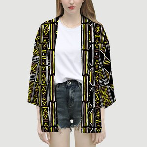 mud cloth Unisex Beach Kimono Fashion Cardigan Cover-ups Kimono African print bridal, Bridemaids gift, African print bridal robes, Ankara br