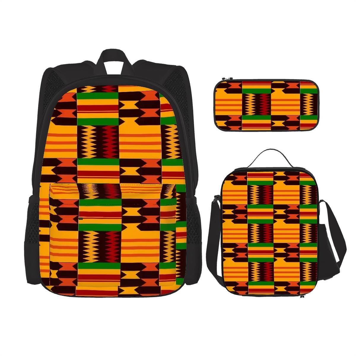 Padded‎ African Kente Backpack with multi pockets, inside lining & Padded Straps Kente Backpack #1 main image 3