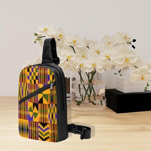 Kente Print Sling Bag, African Bag, Handmade Crossbody, Zipper Closure, Ankara Inspired, African Shoulder Bag image 5