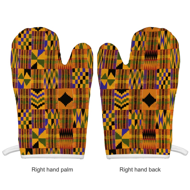 Kente African Print Anti Scald Insulated Gloves and Mat Set image 6