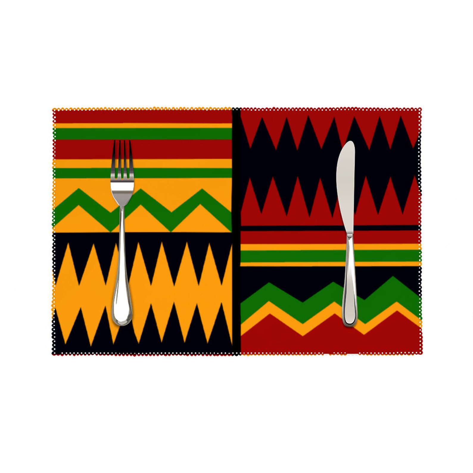 Kente & Ndebele Print Heat-Resistant Placemats Set | African living room decor