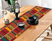 Red Kente African Print Home Decor Table Runner with Tassel Table Mat