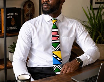 African Print Necktie for Men | Ndebele Silk Tie | Afrocentric Wedding Tie | Unique Gift for Him | Cultural Menswear