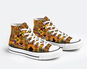Kente African Print Unisex High Top Slip-on Canvas Sneakers Shoes