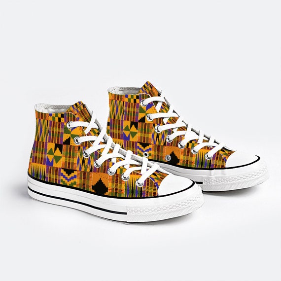 Kente African Print Unisex High Top Slip on Canvas Sneakers Shoes Etsy UK