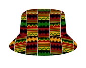 Orange and green Kente African Print Unisex Classic Bucket Hats Summer Travel Beach Sun Caps