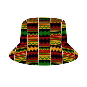 Orange and green Kente African Print Unisex Classic Bucket Hats Summer Travel Beach Sun Caps