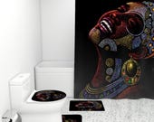 Laughing African woman art Boho Shower Curtains and Rugs Bathrooms Sets