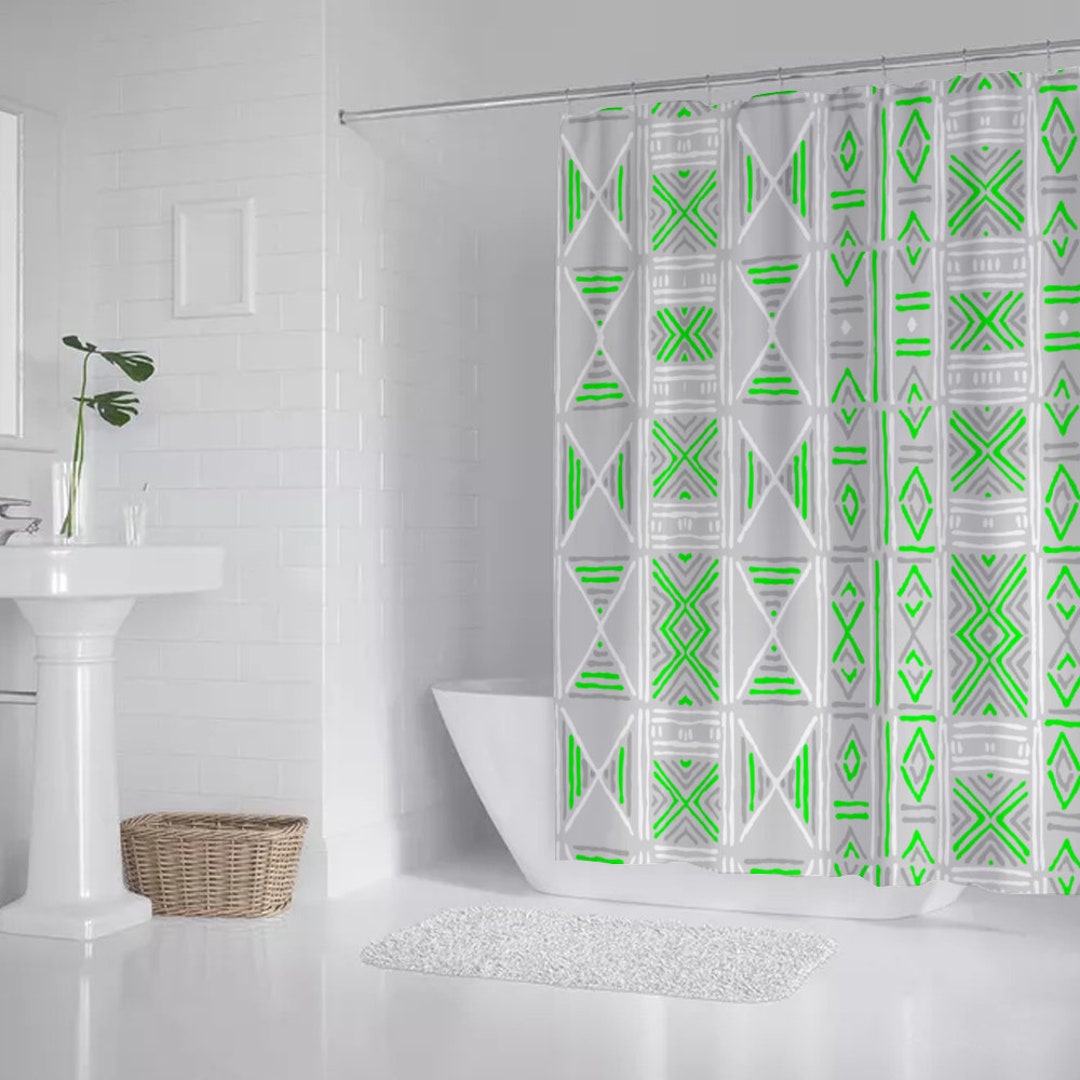 Boho Curtain, African Mud Cloth Print (grey Version) Bath Shower ...
