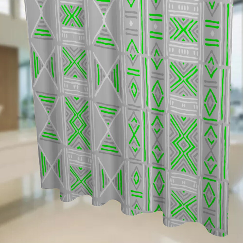 Boho Curtain, African Mud Cloth Print (grey Version) Bath Shower ...