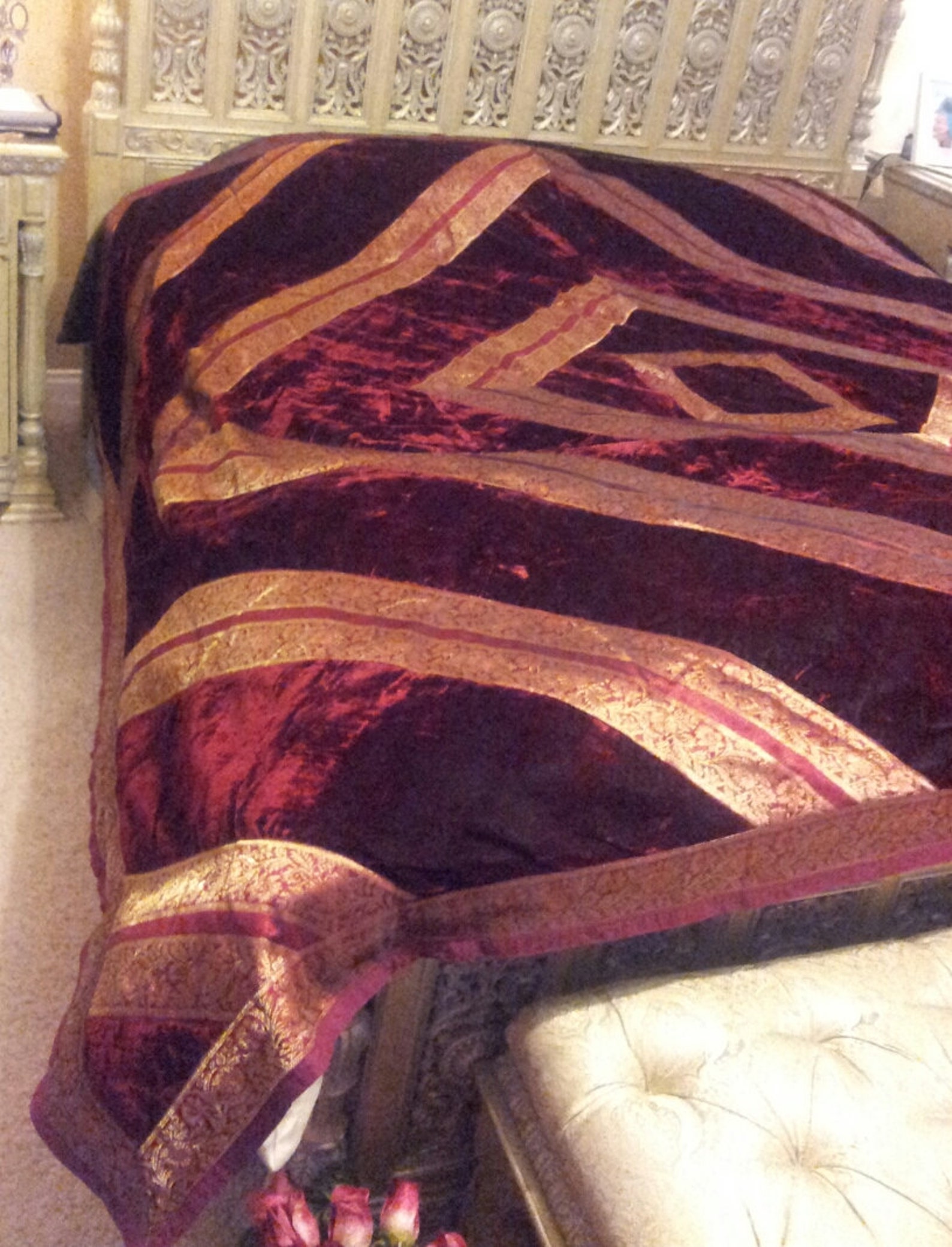 Mothes DayBed Covervelvethandmadeburgandy with Gold Border Etsy