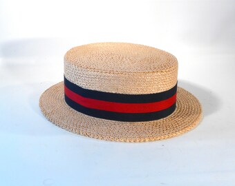 Vintage Ponte Rialto Italy Straw Boater Hat Skimmer 7 1/2 60cm (Large)