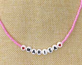 Pink dainty custom name seed bead choker necklace word necklace personalized necklace dainty name necklace beaded choker teen girl gift