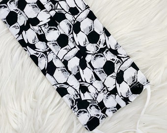 Black and White Soccer Ball Sports Lover Face Mask with Filter Pocket Nose Wire and Adjustable Ear Loops