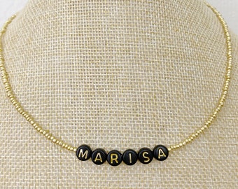 Gold dainty custom name seed bead choker necklace word necklace personalized necklace dainty name necklace beaded choker teen girl gift