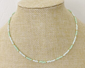 Mint Green Gold Dainty Seed Bead Choker Necklace Boho Beaded Choker Minimal Necklace Charm Choker Trendy Choker Thin Necklace Tiny Necklace