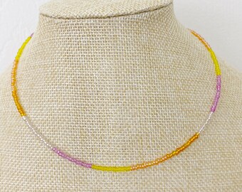 Pink Purple Yellow Transparent Glass Dainty Seed Bead Choker Necklace Boho Beaded Choker Minimal Necklace Choker Thin Necklace Tiny Necklace