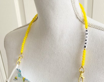 ADULT and YOUTH SIZE Yellow Custom Name Face Mask Necklace Back to School Personalized Lanyard Neck Strap Mask Holder Chain Teacher Gift