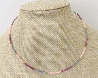 Purple Gray Peach Dainty Seed Bead Choker Necklace Boho Beaded Choker Minimal Necklace Choker Trendy Choker Thin Necklace Tiny Necklace