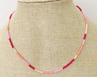 Coral Pink Red Gold Dainty Seed Bead Choker Necklace Boho Beaded Choker Minimal Necklace Trendy Choker Thin Necklace Tiny Necklace