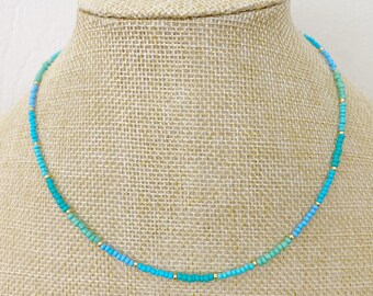 Rainbow NecklaceTiny Colorful Bead NecklaceTiny Beads NecklaceColorful NecklaceDelicate Bead NecklaceThin Gold Necklace