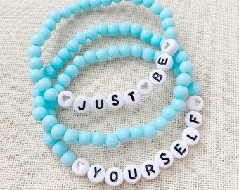 Blue Just Be Yourself Positivity Self Love  Bracelet Beach Bracelet  Stacking Bracelet Set Trendy Word Bead Bracelet