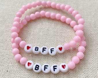 Pink and Gold Best Friend BFF friendship bracelet  Stacking Bracelet Set Trendy Word Bead Bracelet