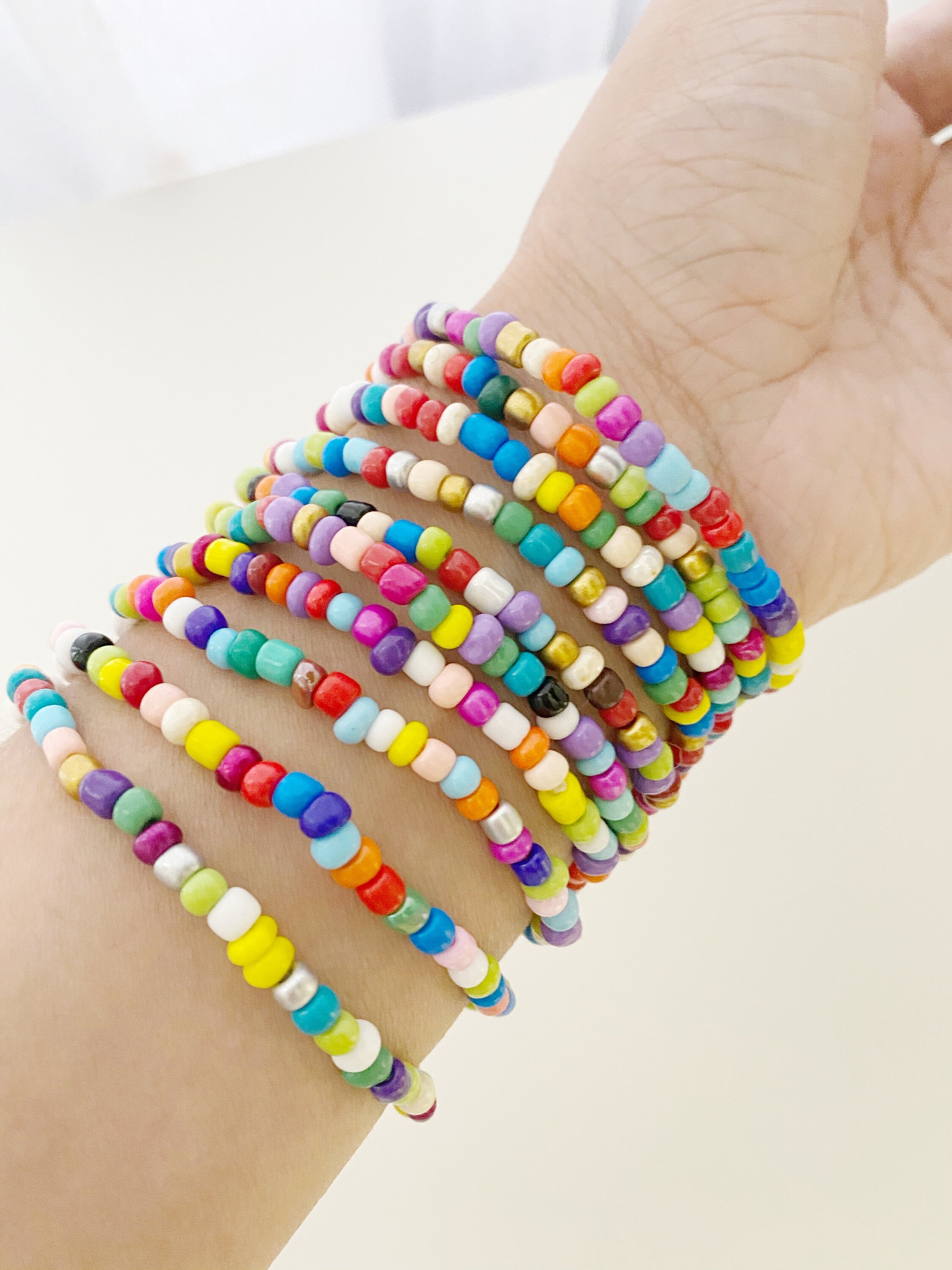 Rainbow Bracelet Stretch Jewelry. Wear your Word Stretch Stack Bracelet.  Czech Glass Beads. Made in USA – Just Bead It