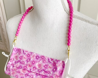 Hot Pink Beaded Face Mask Holder Lanyard Necklace Croakies Neck Strap