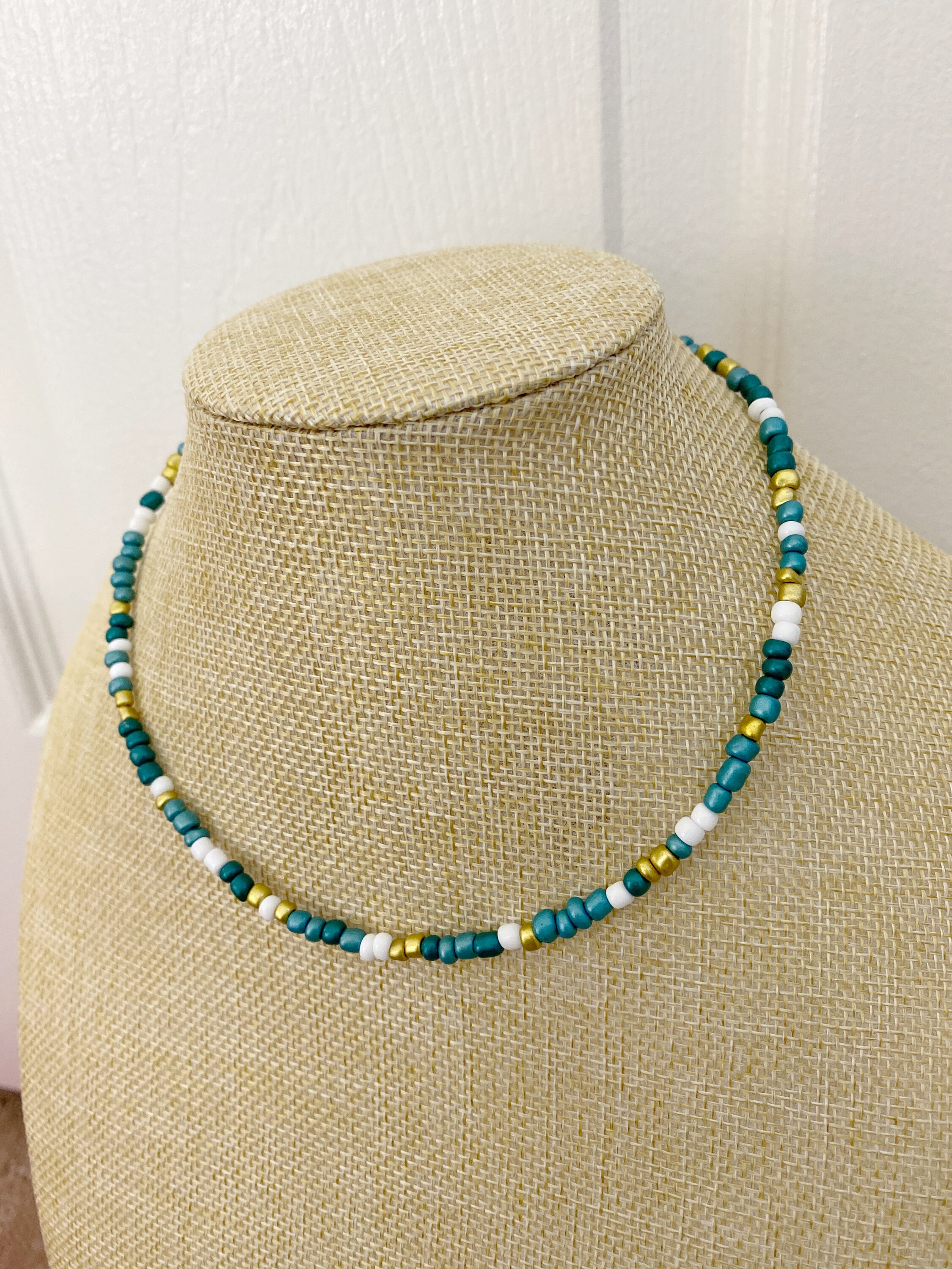 Teal White Gold Shimmer Dainty Beaded Seed Bead Choker | Etsy