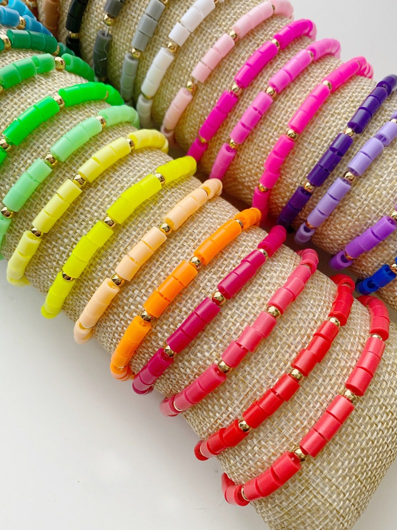 Colorful Beaded Boho Stacking Stretch Bracelets Simple Dainty Minimalist Bracelet Rainbow Bracelet Colorful Bracelet Arm Candy Stack image 1