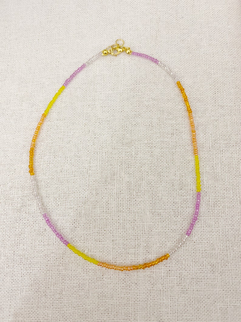 Pink Purple Yellow Transparent Glass Dainty Seed Bead Choker Necklace Boho Beaded Choker Minimal Necklace Choker Thin Necklace Tiny Necklace image 2