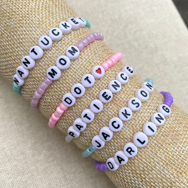 Dainty Seed Bead Custom Word Personalized Name Monogram Thin Stretch Colorful VCSO Minimal Friendship Bracelet Gift Ideas for Women