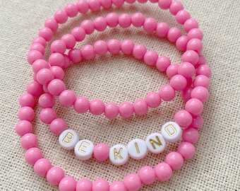 Pink Be Kind Kindness Positivity Stacking Bracelet Set Trendy Word Bead Bracelet