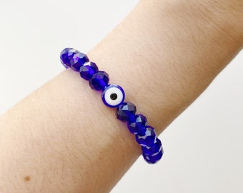 Blue Glass Crystal Evil Eye Protection Boho Hippie Stacking Arm Candy Bracelet