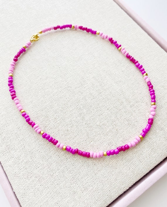 Pink beaded cheap choker necklace