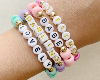 Custom Name Word Bracelet Stacking Stretch Pony Bead Bracelet VSCO bracelet Colorful Beaded Bracelet Friendship Bracelet Rave Bracelet